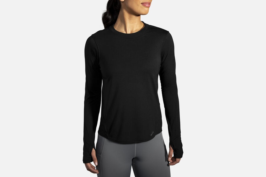 Brooks Women's Distance Long Sleeve Tops Black ( EXUOJ4569 )